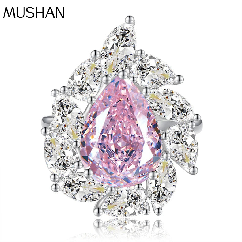 MuShan Jewelry Factory 12.8 Carat pink Diamond Ice Flower Cutting Ring 925 Silver 10 * 14 Teardrop Shaped High Carbon Diamond