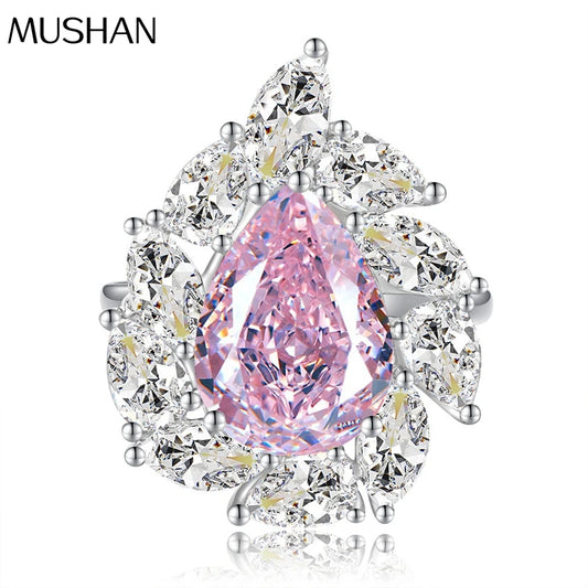 MuShan Jewelry Factory 12.8 Carat pink Diamond Ice Flower Cutting Ring 925 Silver 10 * 14 Teardrop Shaped High Carbon Diamond