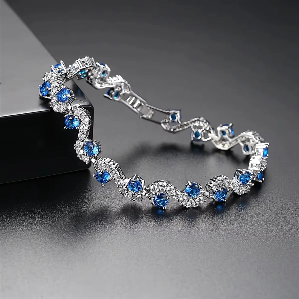 Crystal Fashion Quality Rhinestone Cubic Zirconia Jewelry Rectangle Zircons Tennis Chain CZ Bracelets Bangles for Women