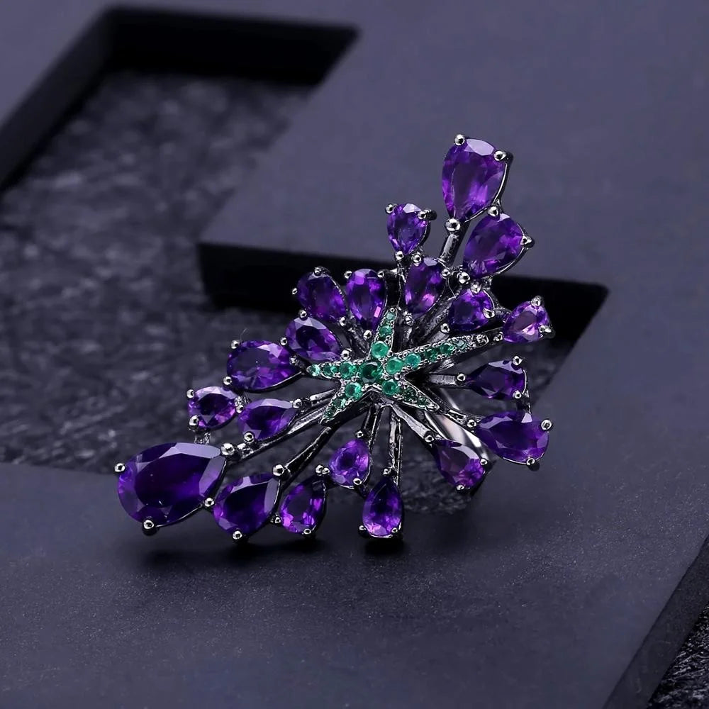 ArtistA Abiding Ring Earring Brooch Pendant Necklace Luxury Natural Amethyst Stone 925 Sterling Silver Bridal Jewelry Sets for Wedding