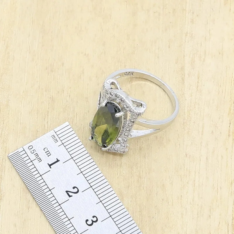 XOTICA 925 Silver Jewelry Set for Women Peridot Green Includes Bracelet Earrings Necklace Pendant Ring for Weddings Main Stone Zircon