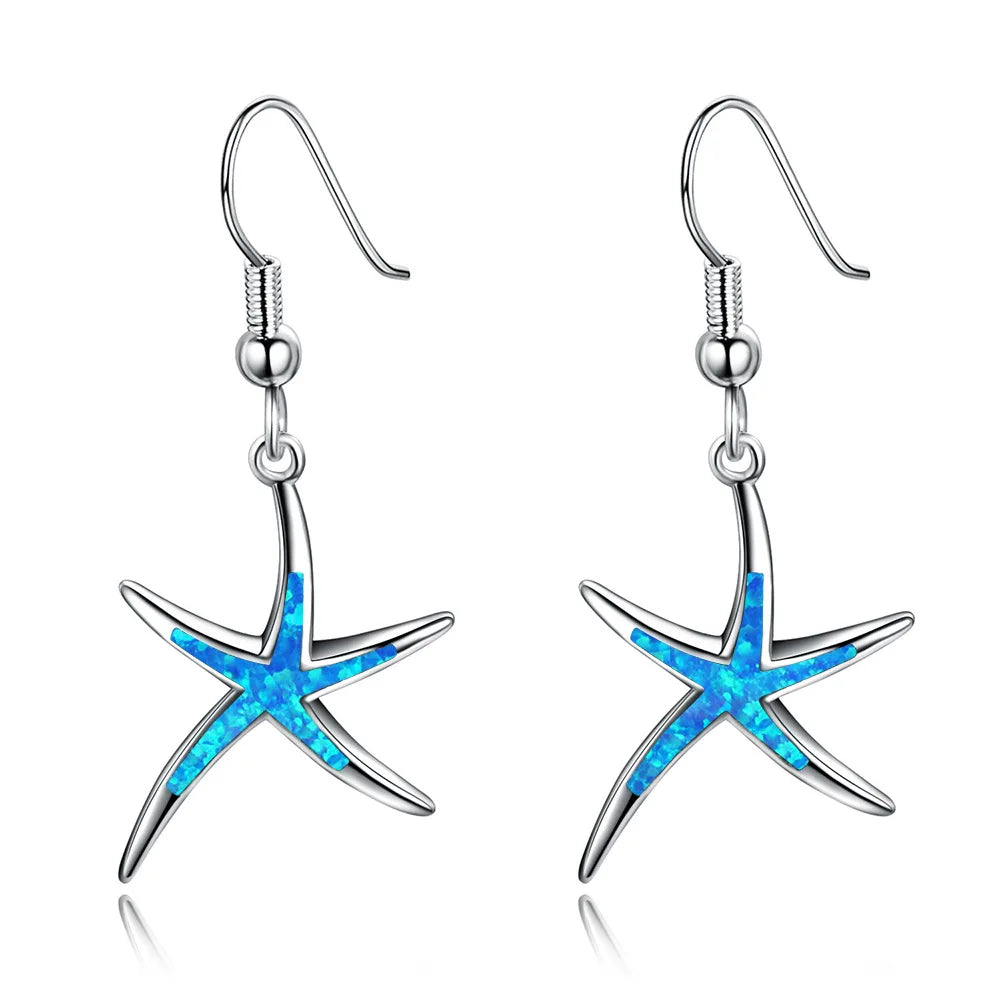 Elegant Blue Starfish Earrings  Inlaid Opal Hawaiian Ocean Premium Minimalist Jewelry