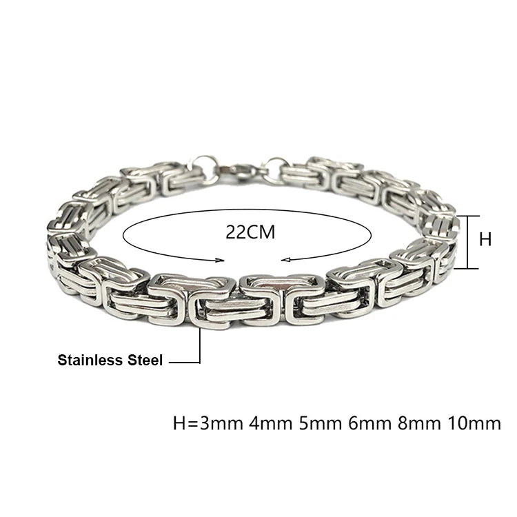 VIKING Byzantine Chain Bracelet – Stainless Steel Men's Silver Motorcycle Chain Bangle