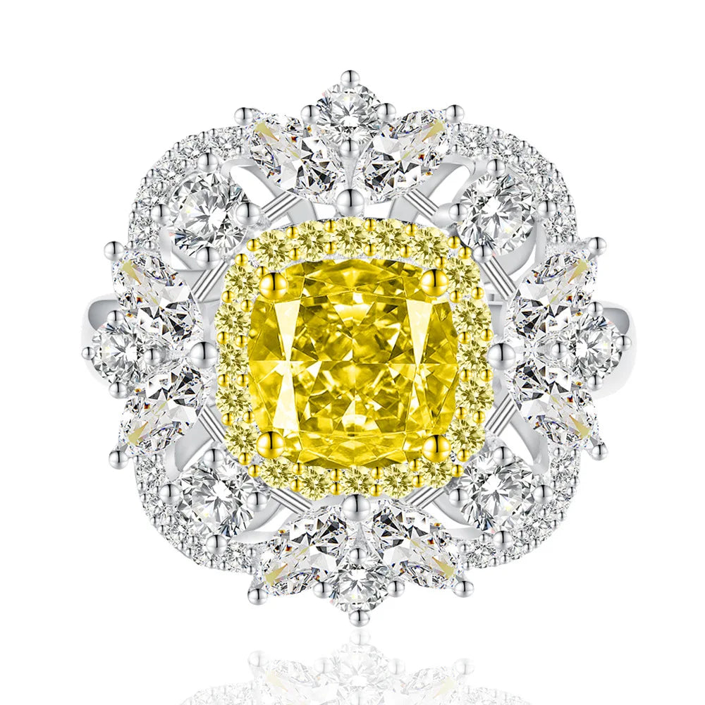 MuShan Jewelry Factory 4.5ct Ice Flower Cut Fat Square 8 * 8 High Carbon Diamond Ring for Women's Pure Silver Luxury Set Jewelry