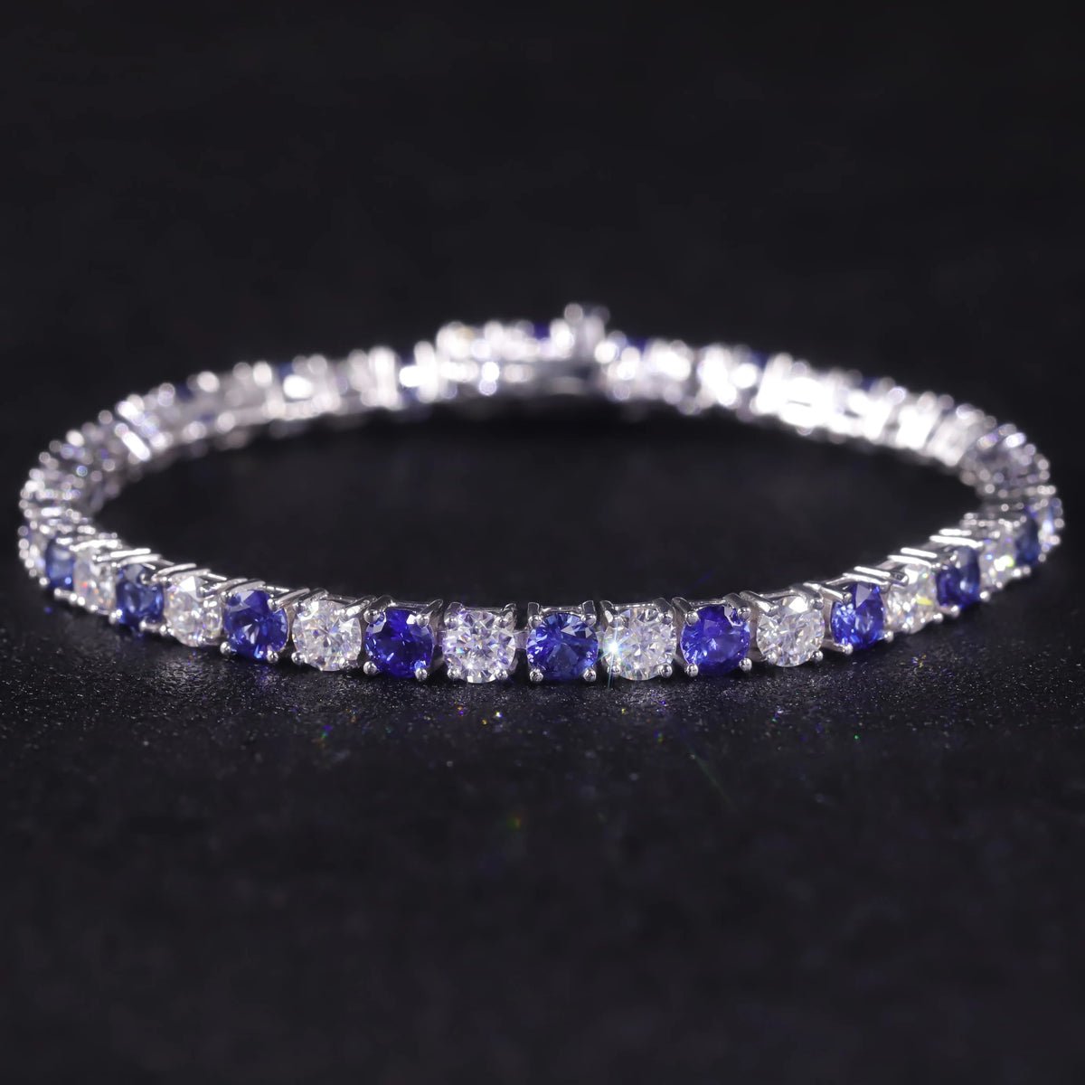Gemfiori Abiding Customization 3mm 4mm 5mm 6.5IN 7IN 7.5IN 925 Silver Bracelets Lab Grown Sapphire & Moissanite Diamond Tennis Bracelet