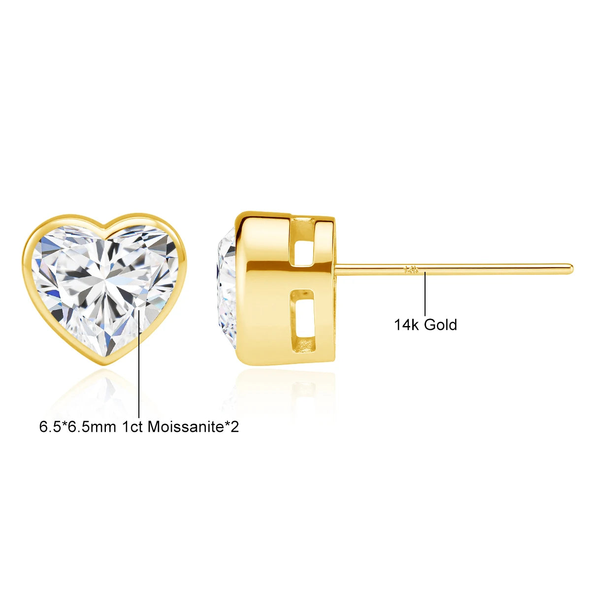 Gioiellieri Mini Gold Stud Heart Shaped Moissanite 1ct Valentine's Day Gift Woman Real 14K Gold Hollow Lightweight Earrings