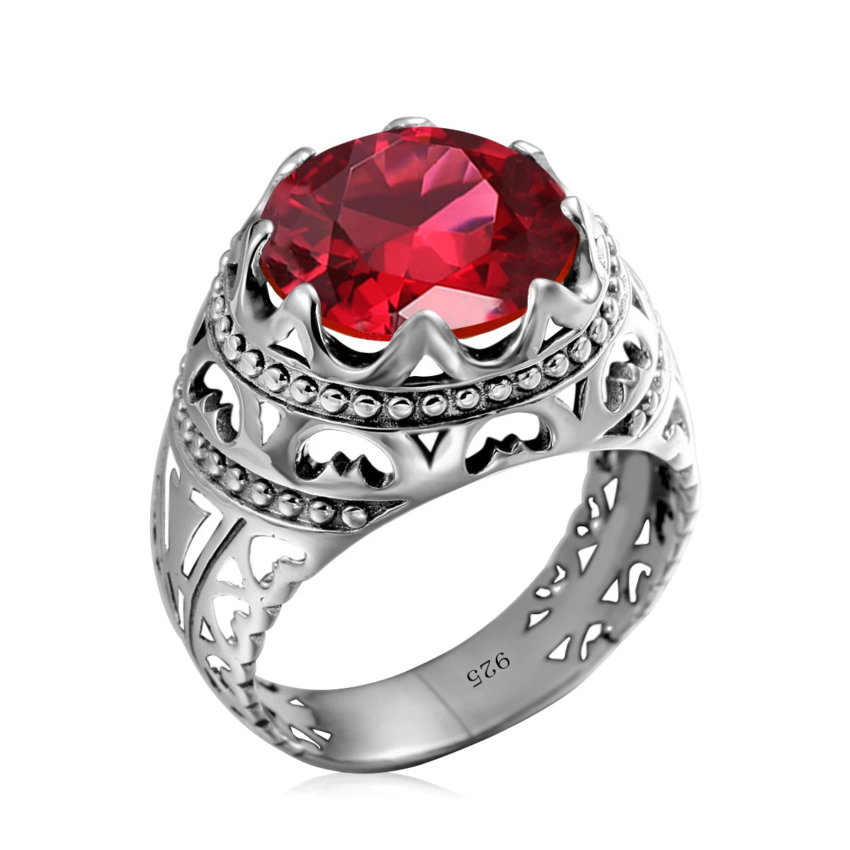 BiG-BOSS Vintage 925 Sterling Silver Men's Emerald Ring Gothic Punk Statement Jewelry Huge Gemstone Finger Rings for Men Custom Gift
