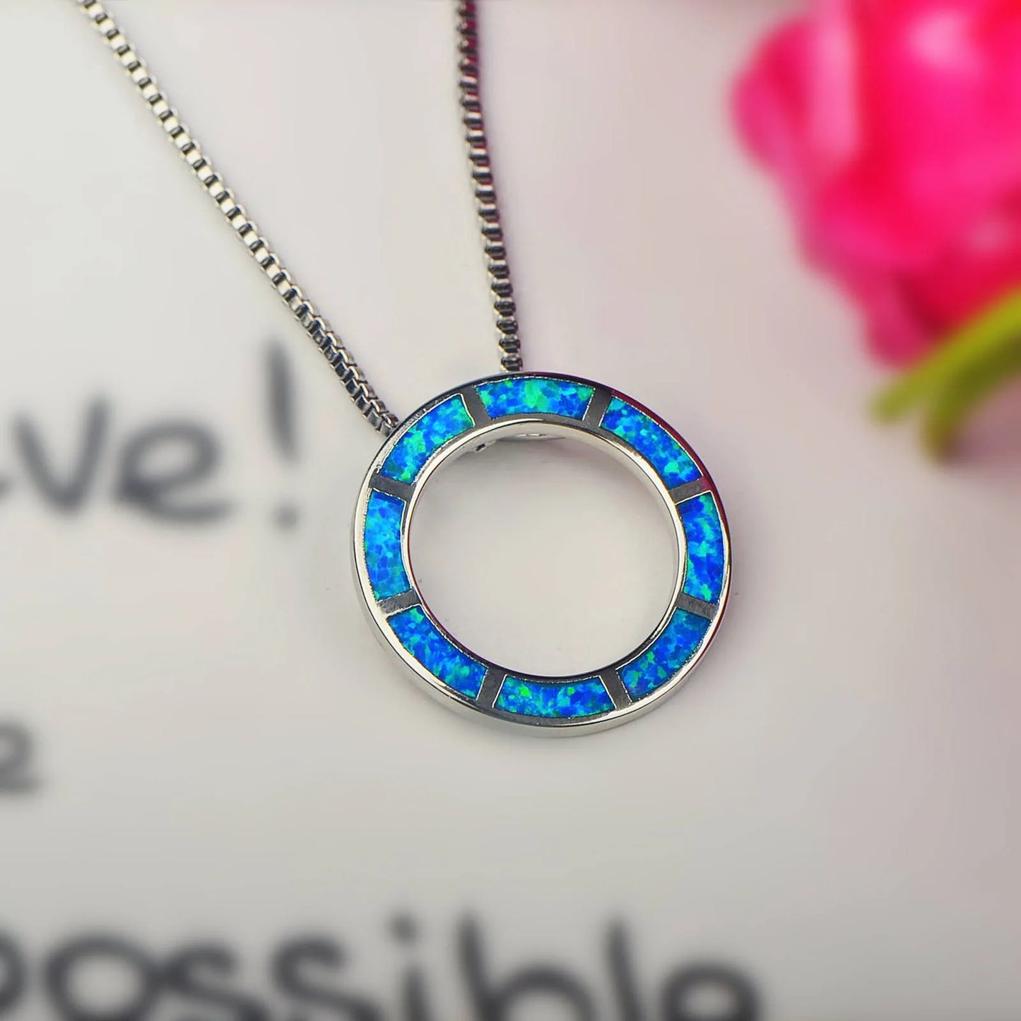 TikTok Viral Copper Box Chain Christian Circle Opal Necklace | Blue Minimalist Jewelry-Ins Trendy Bulk Supply