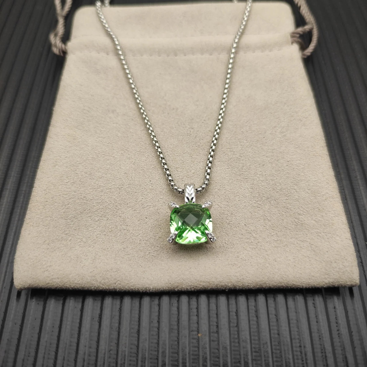 Gemfiori DY High-Quality Silver-Plated 11mm Four-Prong Diamond Necklace. Gold-Plated Colored Gemstone Necklace. Jewelry.