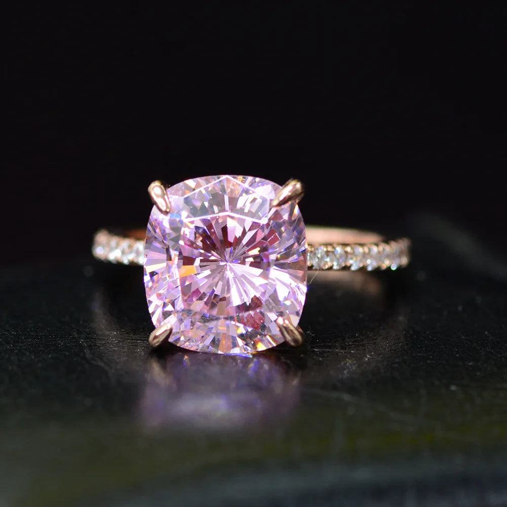MuShan Jewelry Factory 925 Silver 10*10 High Carbon Diamond 5 Carat Pink Diamond Ring for Engagement Proposal and Wedding