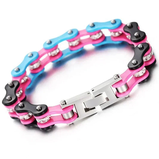GOLDIX Women's Stylish Butterfly Shape Bicycle Chain Bracelet Stainless Steel Sparkling Zircon Stones Motorcycle Fashion