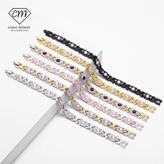 Cross-Border Natural Diamond-Inlaid Magnetic Therapy Pearl Women's Jewelry Vacuum-Plated Bracelets & Bangles Model KM9050 Stock