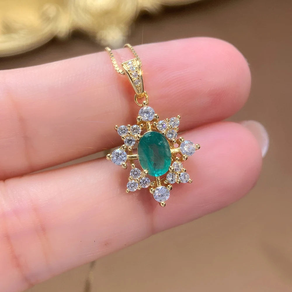 Gioiellieri Hot Popular Vintage 925 Silver EmeraldOval Cut Pendant Necklace New Fashion Classic Style Gold Plated Unisex Gift