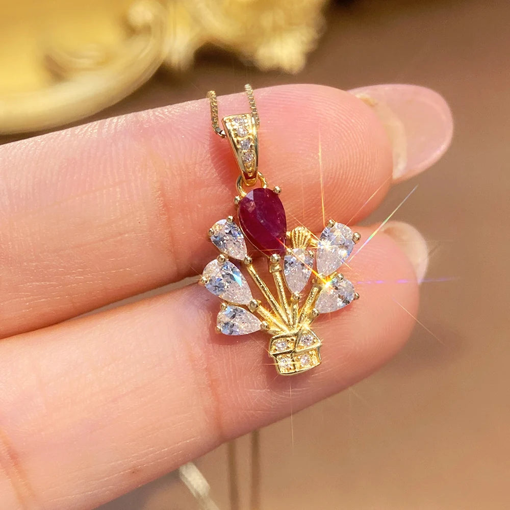 Gioiellieri Natural Ruby Sterling Silver Gold Plated Exquisitely Crafted Claw Setting Gemstone-Inlaid CMA Women's Anniversary Gift Party