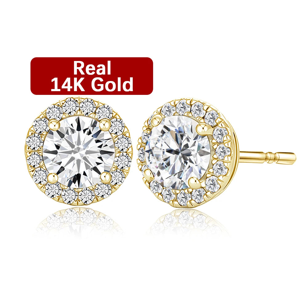 Gioiellieri Minimalist Designer Style 0.5ct Moissanite Diamond 14K Gold Halo Earrings Women's Holiday Valentine's Day Gift