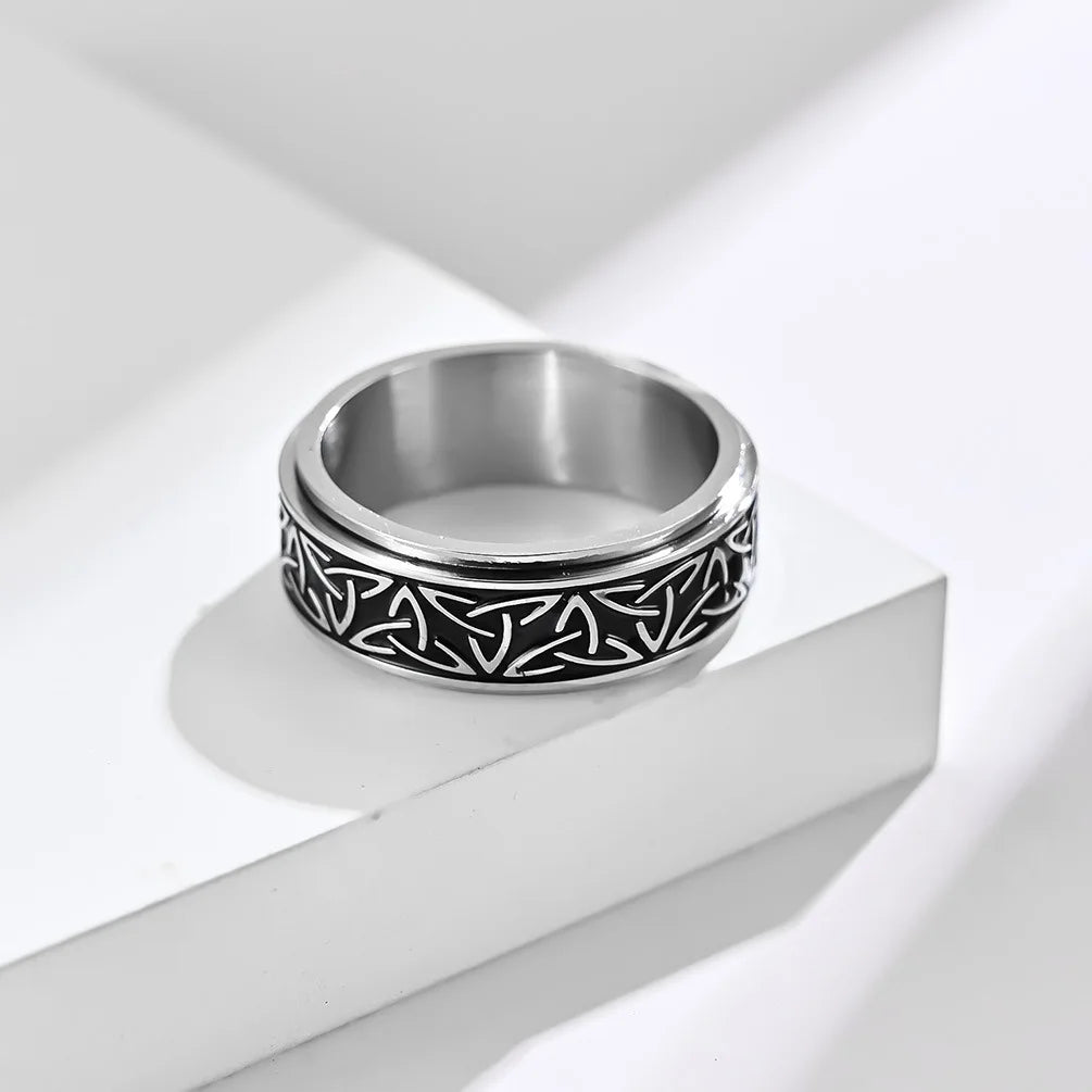 REBEL OAHLAN Fashion Jewelry 8mm Viking Triangle Knot Rotatable Stainless Steel Rings for Men Women Anniversary Party Gifts