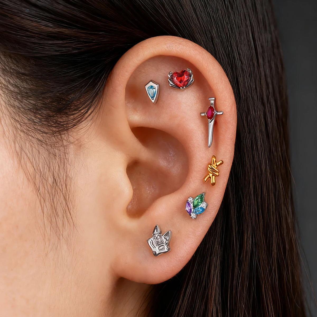 Eternal Metal ASTM F136 Titanium Multi Color CZ Flower Ear Piercing Navel&Labret Jewelry Internally Threaded Ends Tops
