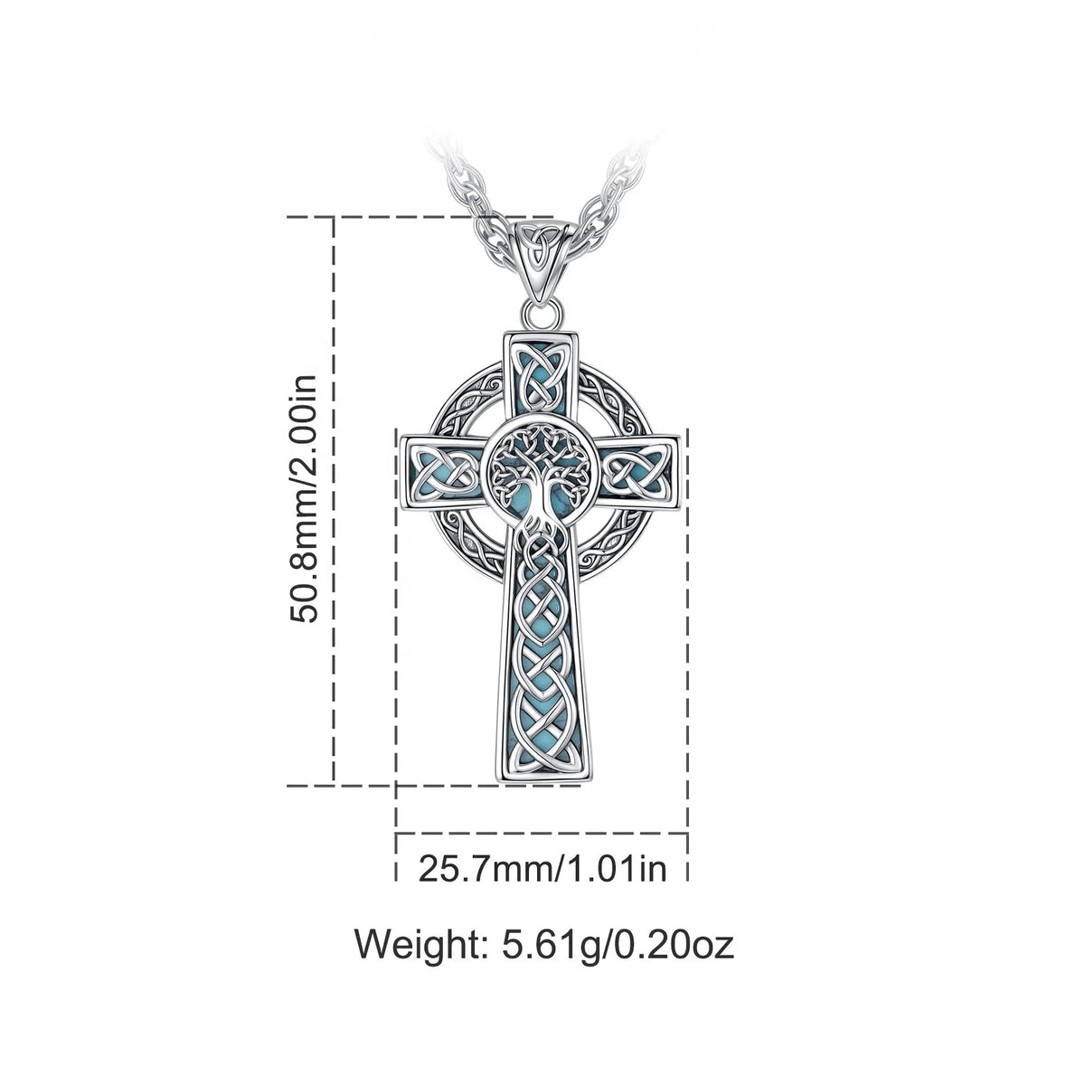 REBEL VIKING Celtic Cross & Tree of Life Pendant – Antiqued Silver & Turquoise