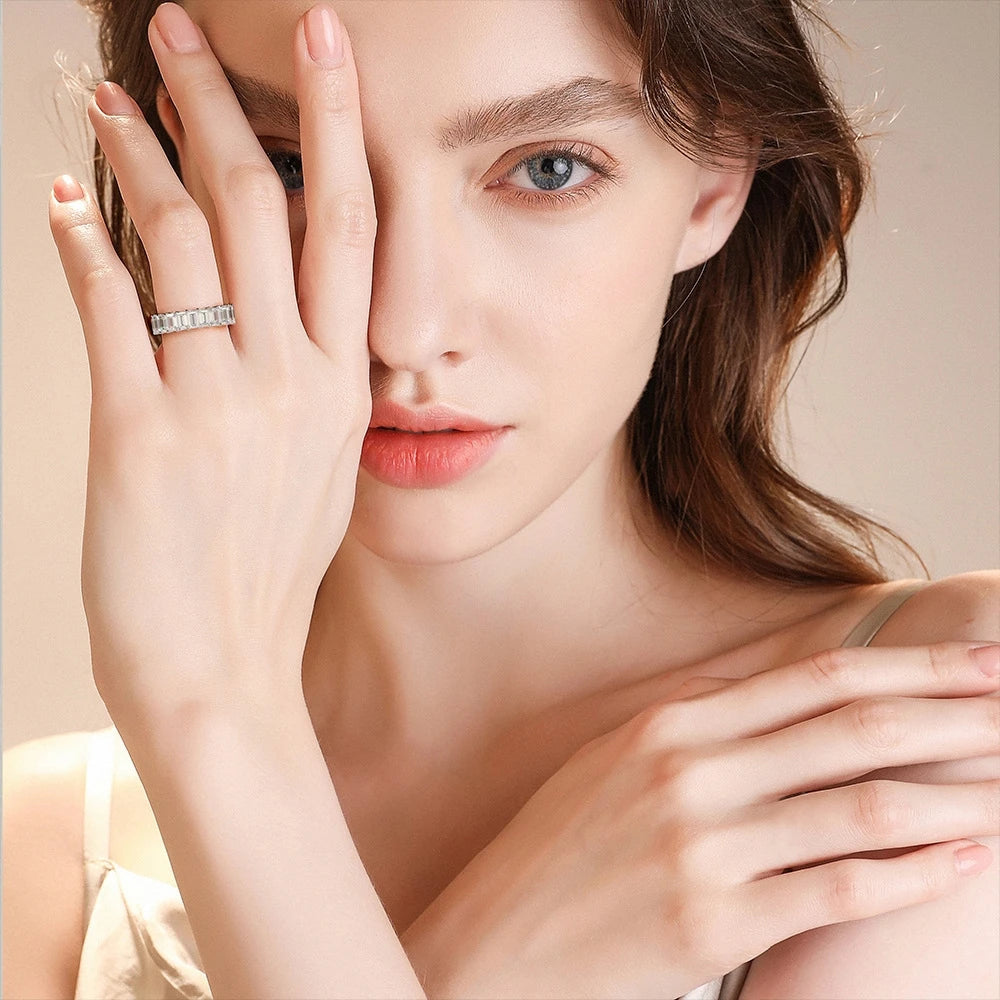 MUSHAN Jewelry Factory 925 Silver Engagement Ring CZ Paving Rectangular Shape 5A Zircon Rings Wedding Bands Jewellery for Women