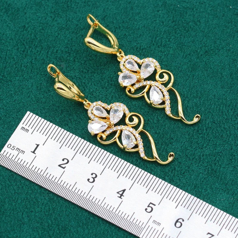 XOTICA Personalized White Zircon Bracelet Earrings Necklace Pendant Bride Ring Gift Gold Women's Jewelry Set for Parties Weddings