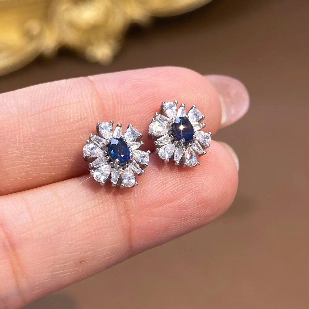Gioiellieri Oval Cut Natural Ruby Stud Earrings S925 Silver Rhodium Plated Original Style Gemstone for Women Wedding Gift
