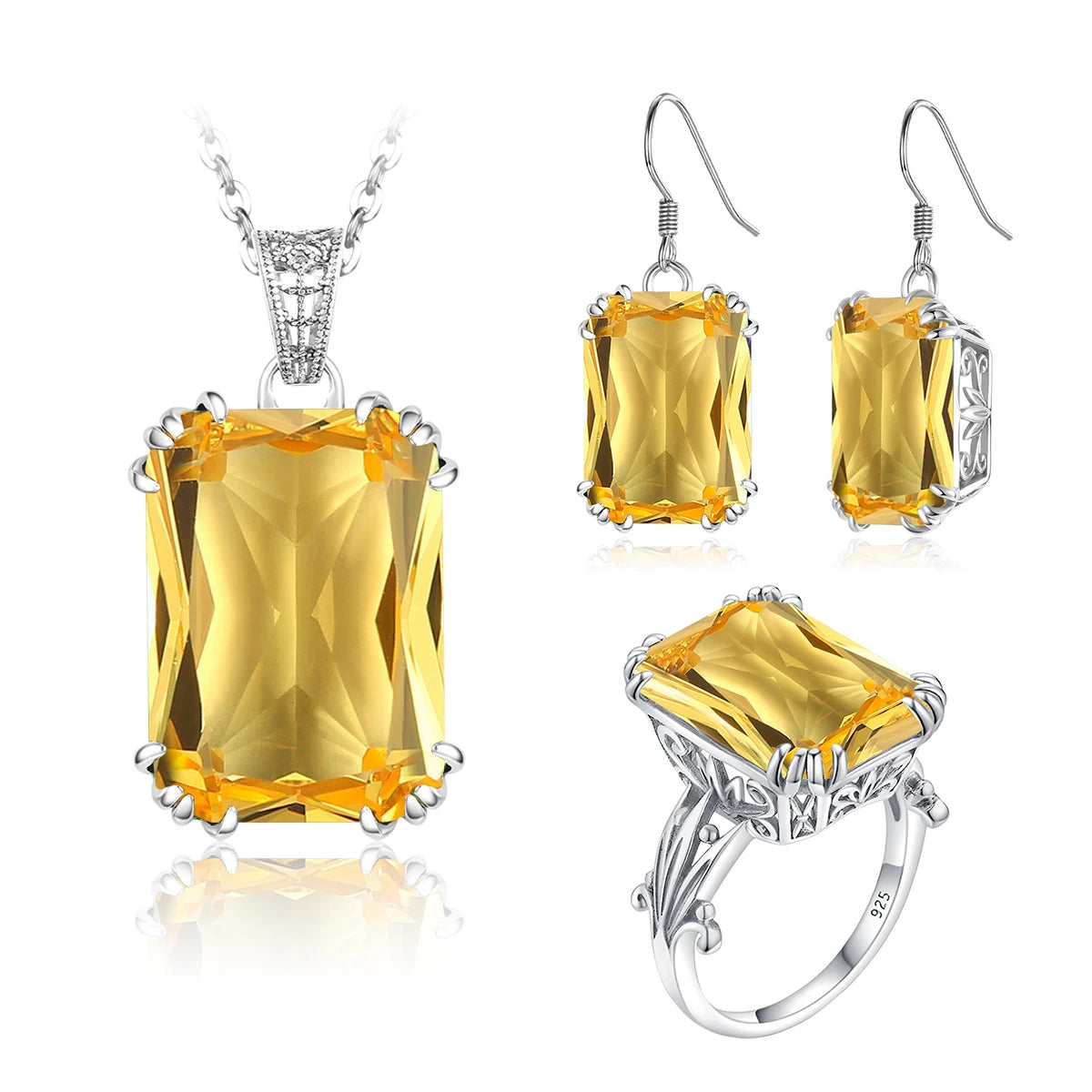 ArtistA Sapphire Blue Stone Zircon Crystal Sterling Silver Jewelry Sets for Women Retro Crown Ring Pendant Earring for Party Engagement