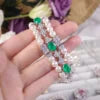 Gemfiori AB067 Abiding Exquisite Imitated White Pearl Emerald White Quartz 925 Silver 3 Row Tennis Bracelet for Ladies at Best Price