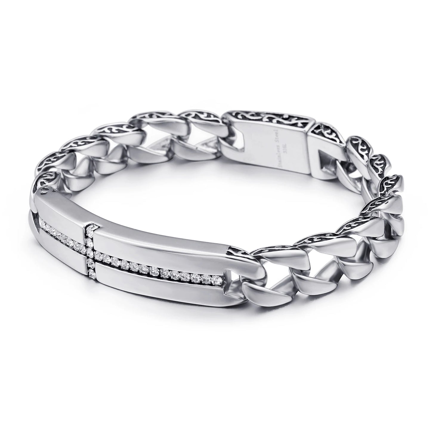 KALEN Personality Croving Flower Inlaid Zircon Cross Men's Bracelet