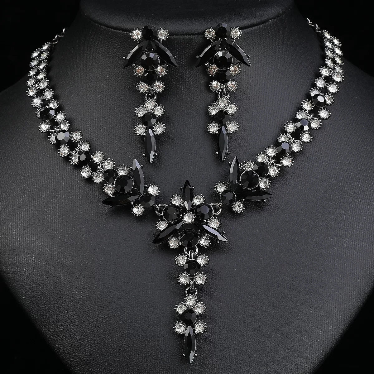 XM S340 Champagne Crystal Zircon Floral Necklace & Earrings Set