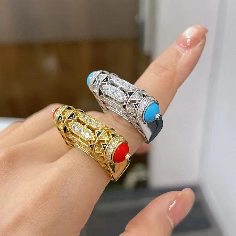 MuShan Jewelry Factory S925 Sterling Silver Ring High Carbon Diamond Electroplated Coral Ring High End Accessory