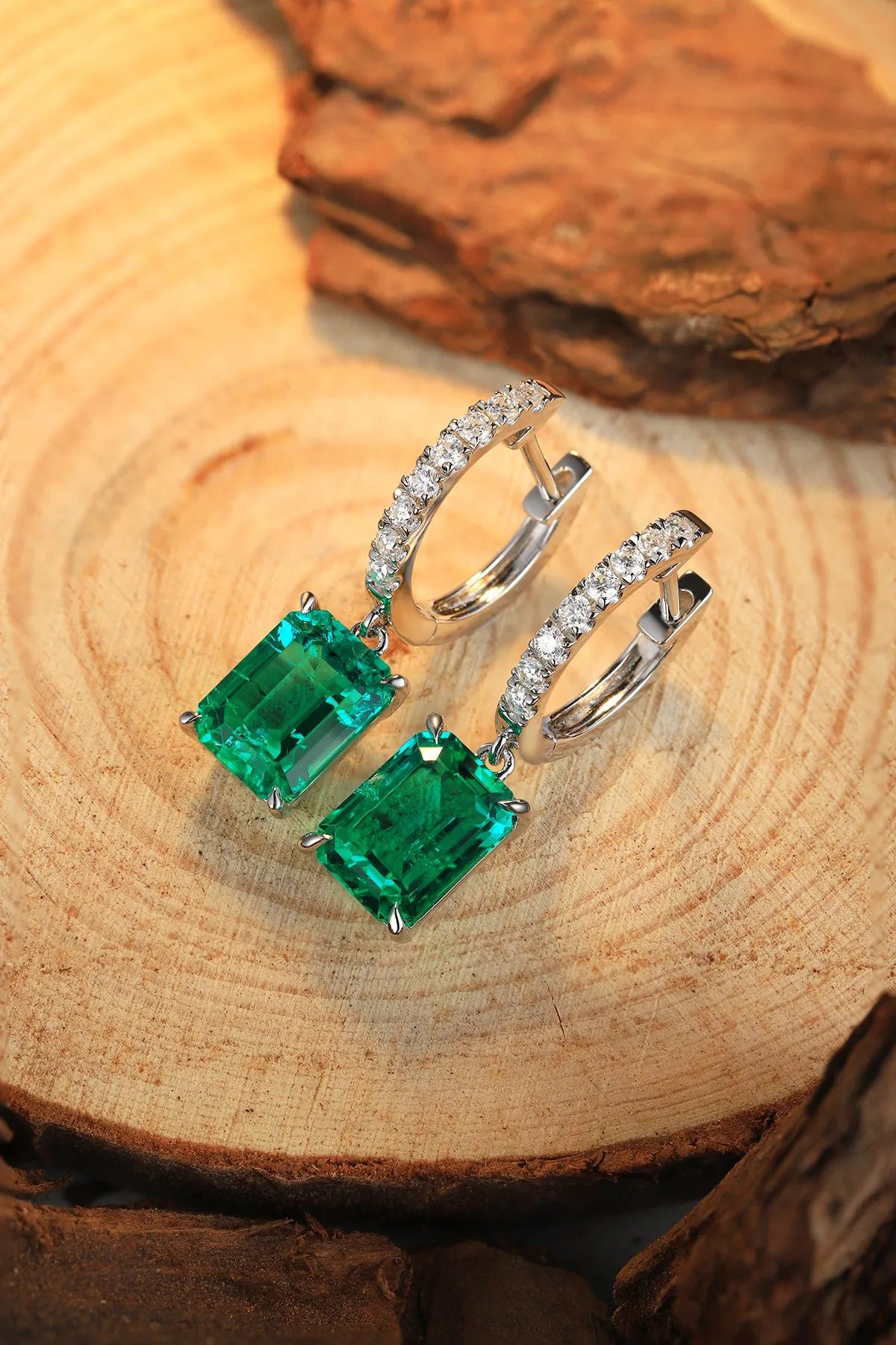 Gemfiori Anster High Quality S925 Lab Grown Emerald Earring Stud Dainty Gemstone Stud Earrings for Women Daily Wear Gift