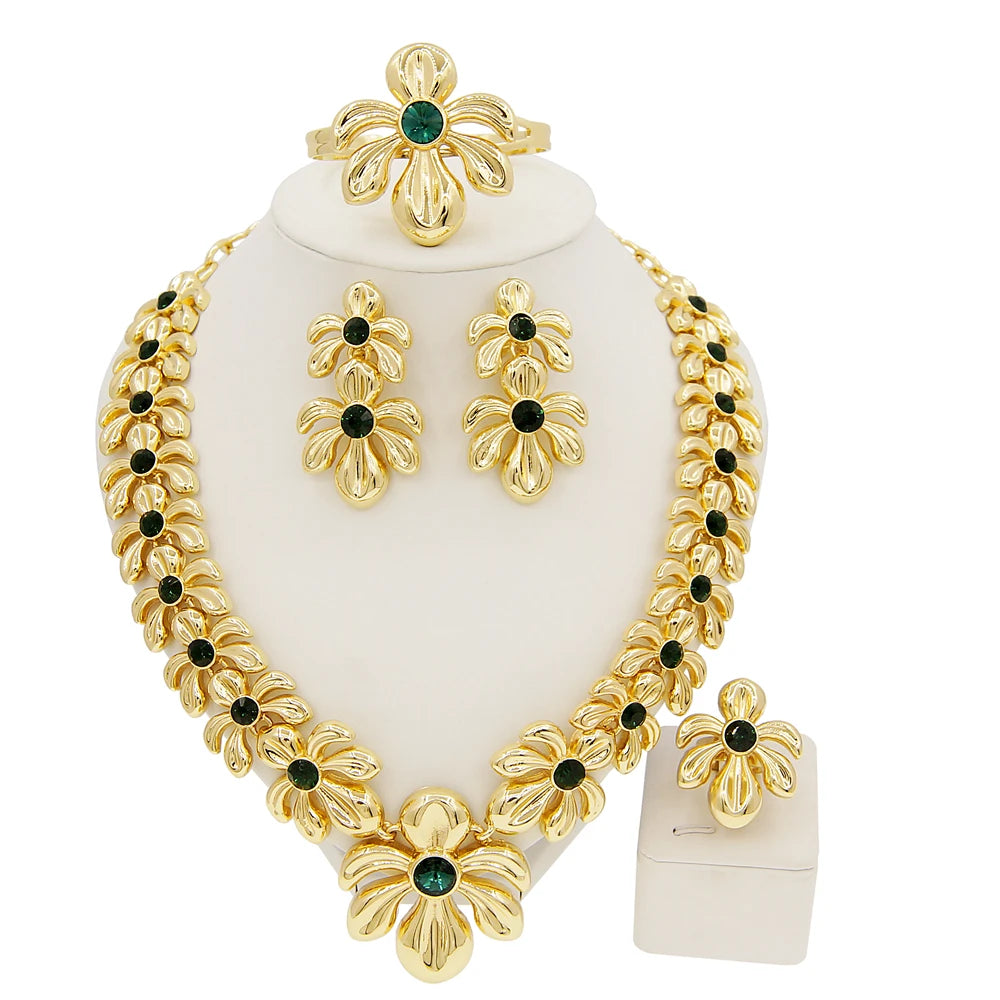 Zhuerrui 18k Pleated Personalized Necklace Bracelet Earrings Ring Jewelry Sets Italian Gold Plated Women's Jewelry Set H00483