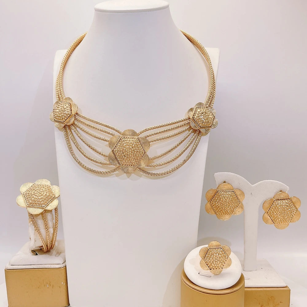 Italian Jewelry Set Alloy Brazilian Jewelry Sets Wedding Party Pendant Spiral Necklace Bracelet Ring Earrings Jewelry Set X00118