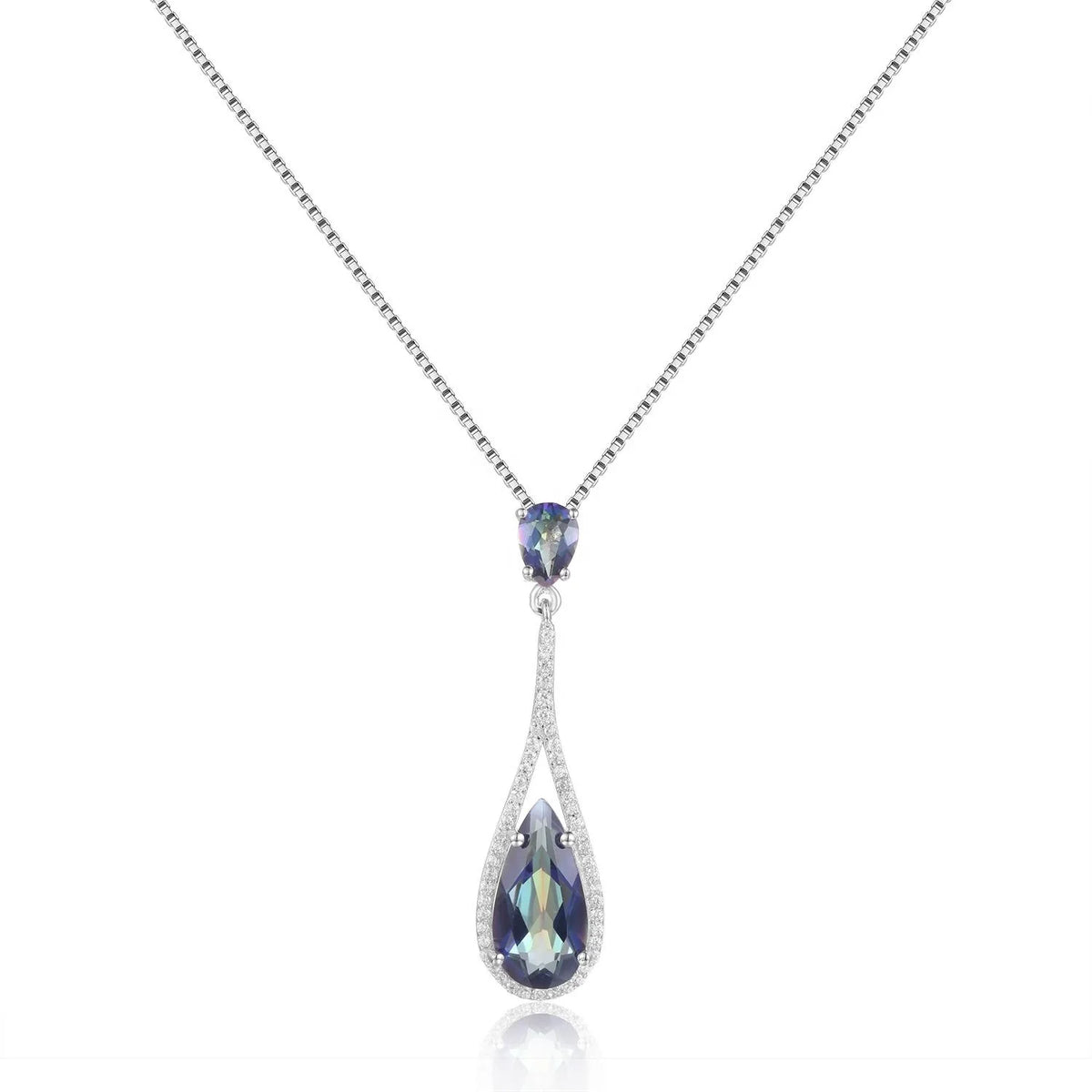 ArtistA C3260 Abiding Light Luxury Natural Gemstone Blueish Mystic Quartz 925 Sterling Silver Halo Pear Waterdrop Shape Jewelry Set