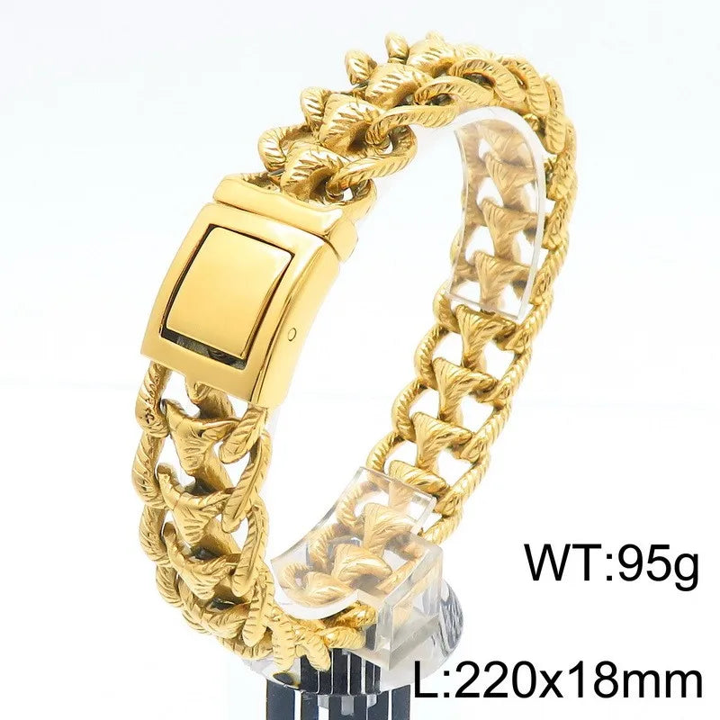 KALEN Men Vintage Matte/Polished 220mm Stainless Steel Striped Links Bracelet