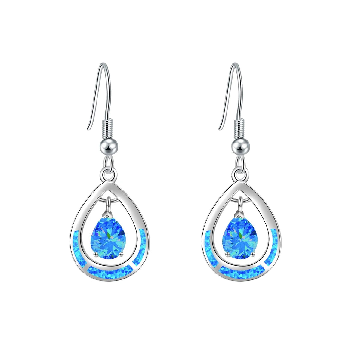 Gilded Teardrop Opal Drop Earrings - Iridescent Multi-Color Opal Inlaid | Retro-Chic Jewelry Bulk Gifts