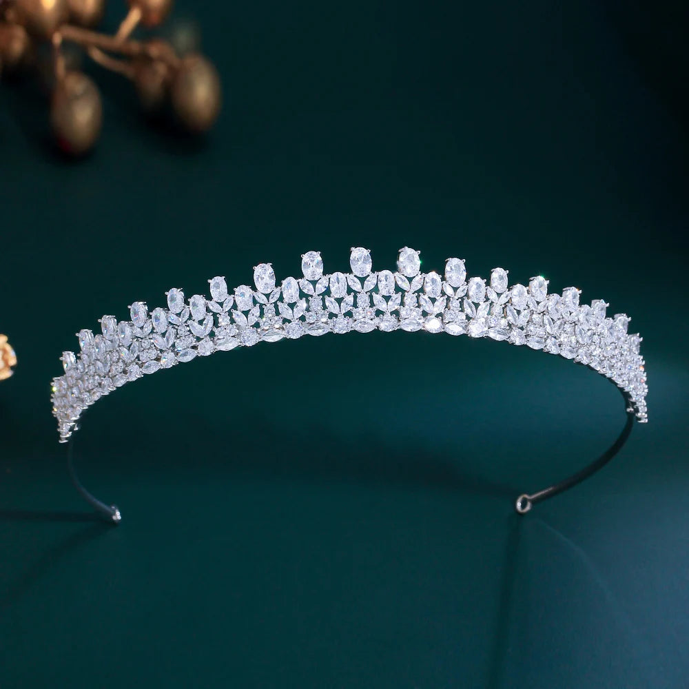 Shiny Cubic Zirconia Flower Leaf Shape Elegant Luxury Headpiece Bridal Tiara Crown for Women Wedding Hair Jewelry Accessories