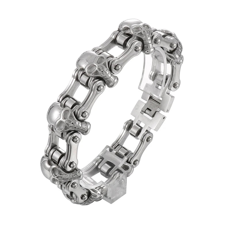 KALEN Punk Skull Biker Bracelet – Gold, Silver & Black