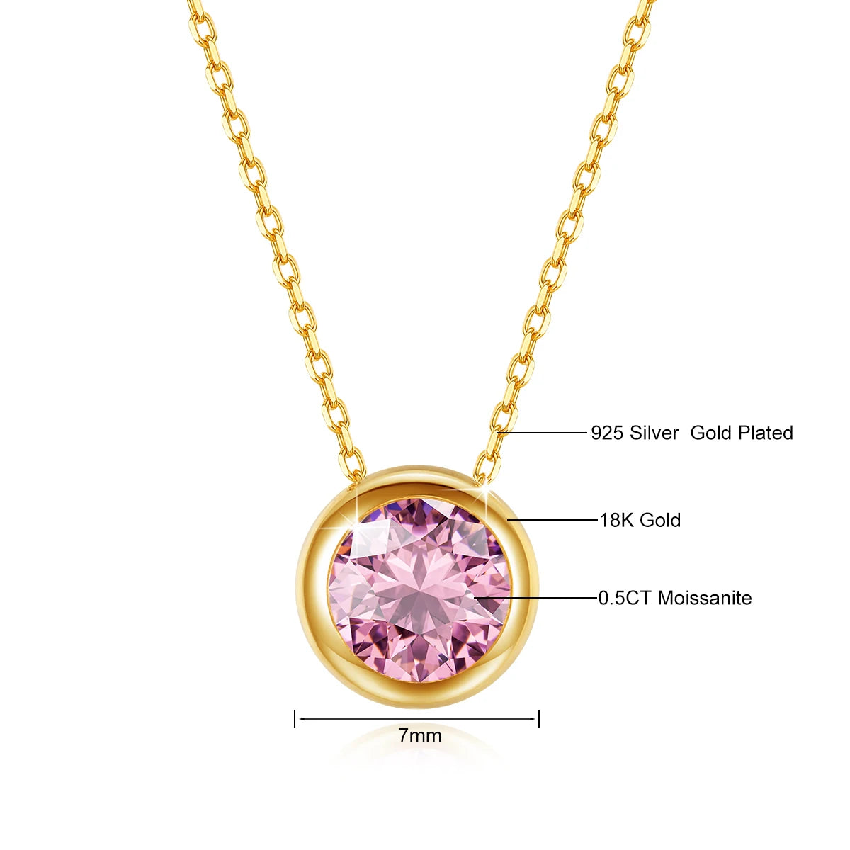 Gioiellieri - Classic 18K Gold Moissanite Women's Pendant Necklace for Bride Statement 12 Month Birthstone Charms Jewelry Gifts