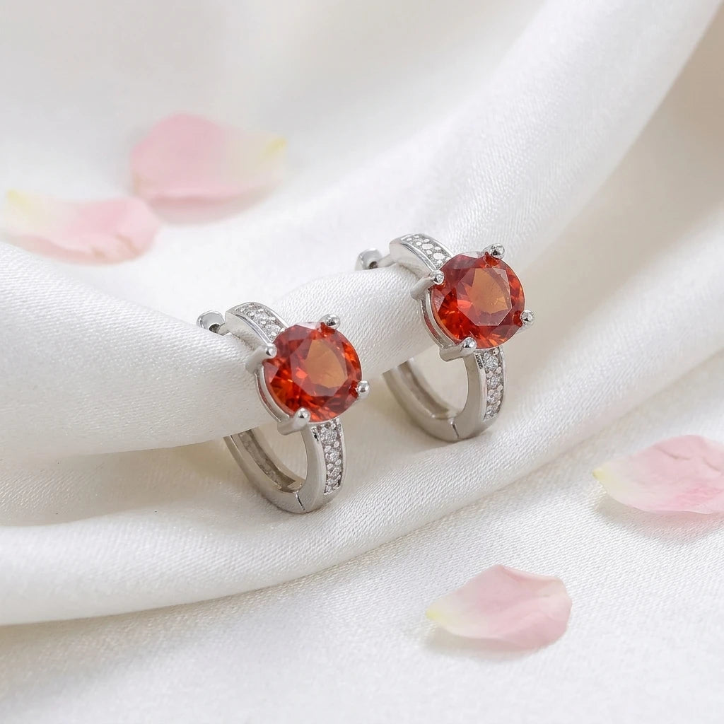 Wholesale Garnet Hoop Earrings Accent Rhodium Plated Fashion Jewelry Wholesale Bulk 925 Sterling Silver Women Earrings