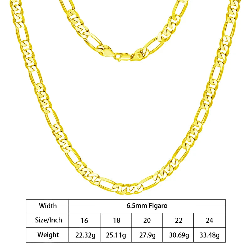 S&S 925 Sterling Silver Diamond Cut Figaro Chain Necklace — 3.3mm to 7.3mm | S&S Collection