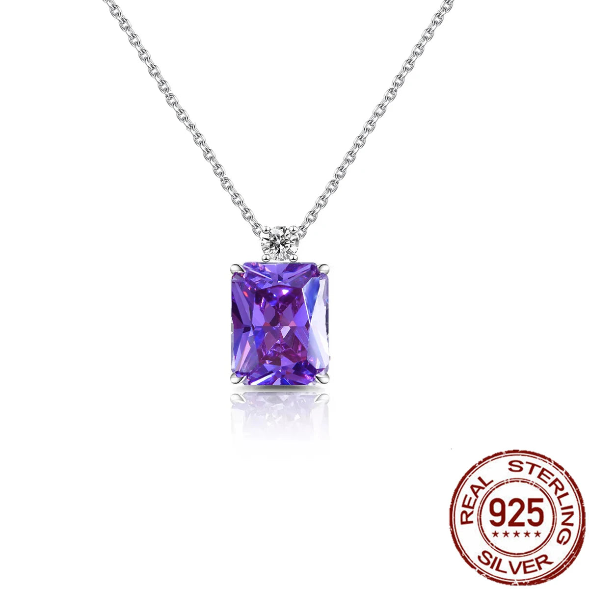 S&S 925 Sterling Silver Purple Baguette CZ Pendant Necklace – Rhodium Plated – Collection