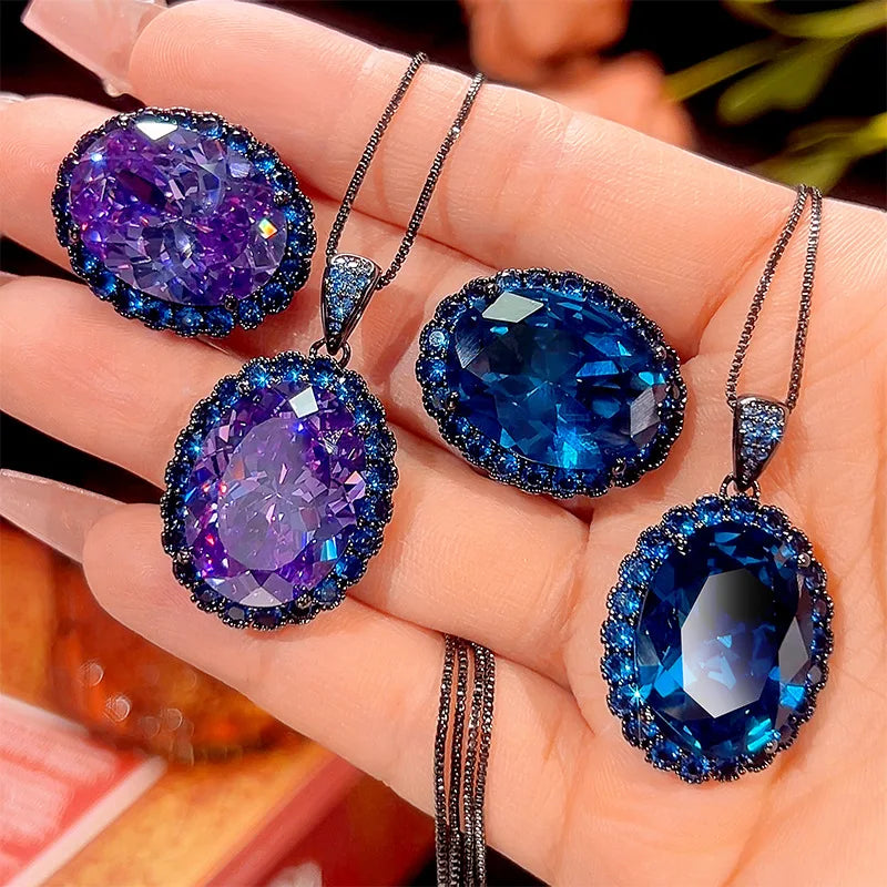 Gemfiori High Quality Luxury Jewelry Blue Sparkling Colorful Zircon High-end Set Birthday Gift