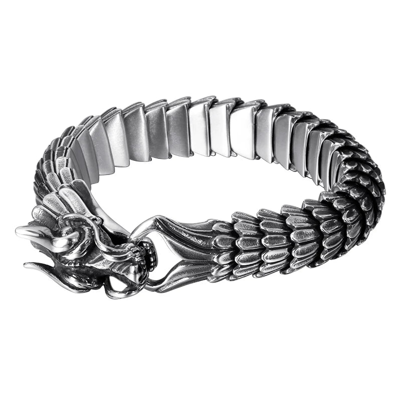 KALEN Dragon Shape Stainless Steel Charm Bracelets Silver Jewelry for Men