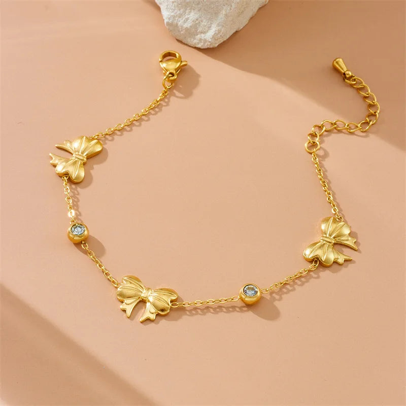 Gold Crystal Bow Knot Necklace, Earrings & Bracelet Jewellery Set | Sparkling Classic Set