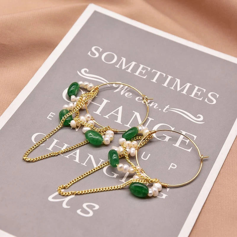 Natural Fresh Water Pearl Hoop Earrings for Women 925 Sterling Silver Colorful Tassel Drop Earrings