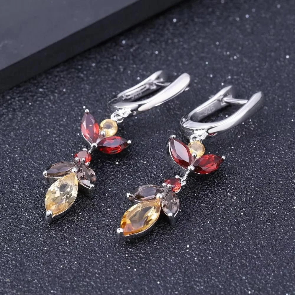 ArtistA Abiding Price Fashion 925 Sterling Silver Natural Gemstone Garnet Citrine Drop Jewelry Set for Birthday Gift