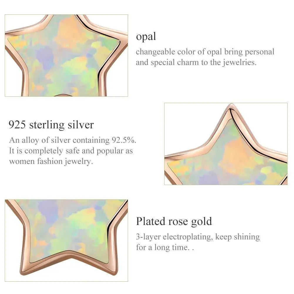 Euro American Minimalist Opal Earrings  Silver Rose Gold 5 Point Star Studs Bulk Supply