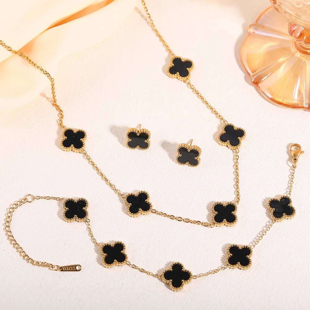 S&S Four-Leaf Clover Necklace, Earring & Bracelet Set – Collection