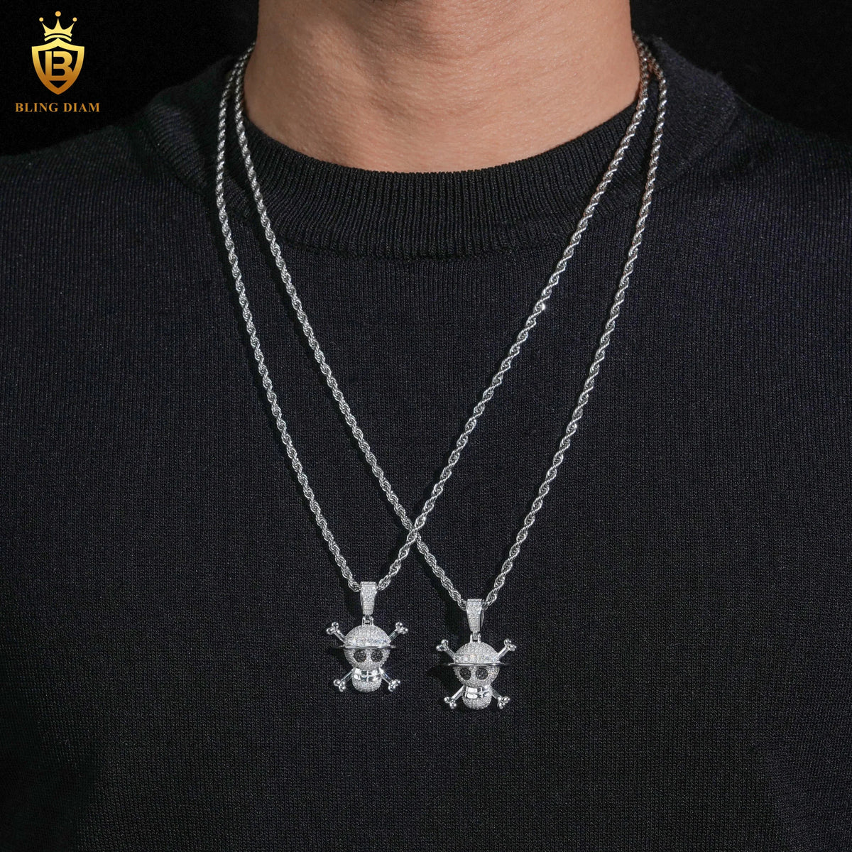 BiG-BOSS New Arrival Custom Pendant Charms Skull 925 Sterling Silver Black White Moissanite Pendant GRA Certified Pendant Necklaces Men